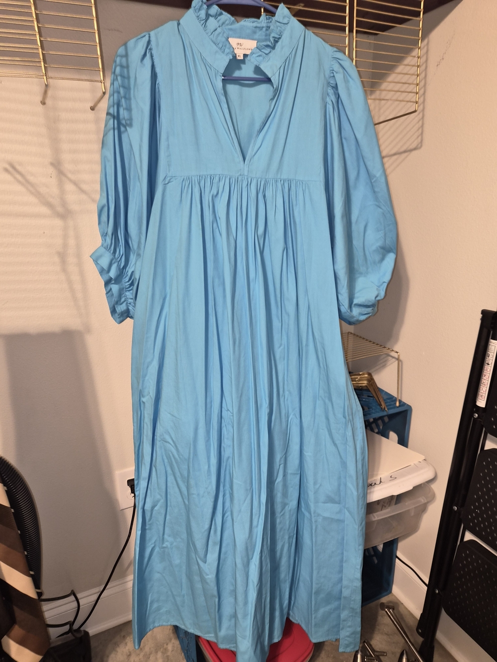 Never A Wallflower Poplin Blue High Neck Midi Sz XL NWOT Cottagecore Romance